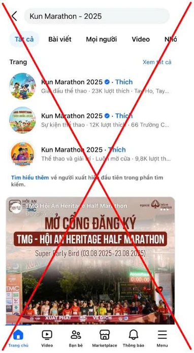 Cảnh báo xuất hiện nhiều Fanpage giả mạo Giải chạy “Kun Marathon 2025”