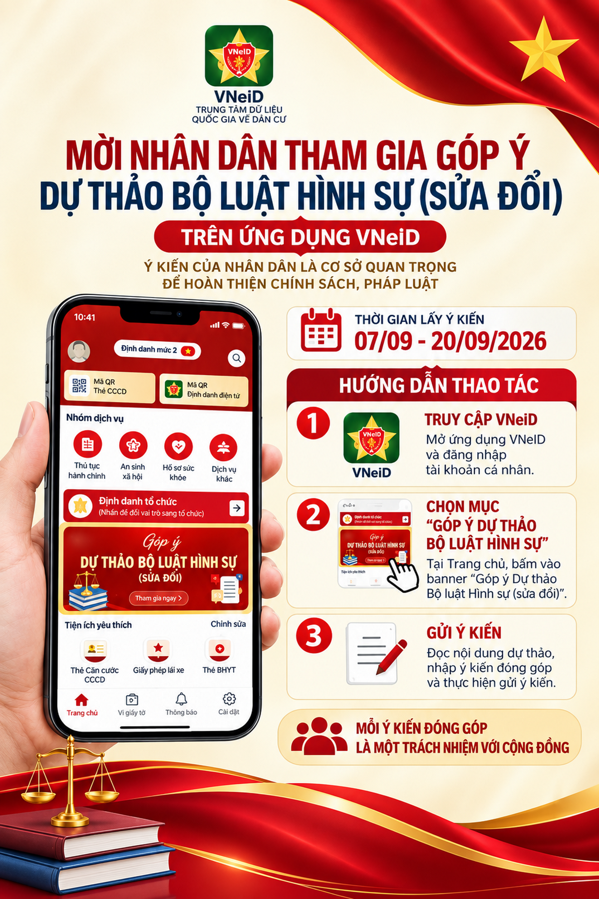 Tuyên truyền, lấy ý kiến nhân dân về dự thảo Bộ luật Hình sự (sửa đổi) qua ứng dụng VNeiD